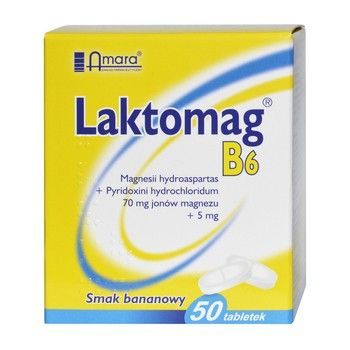 Laktomag B6 smak bananowy 70 mg+5 mg 50 tabletek